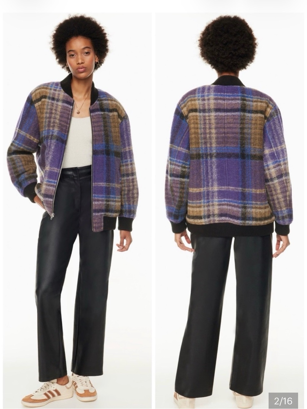 Wilfred Free Stable Plaid Wool-Blend Cupro Quilted Lining Bomber Jacket Sz Med